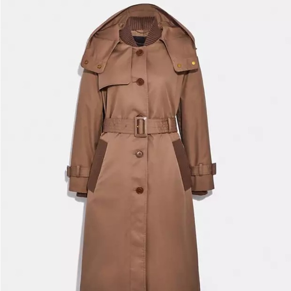 Coach Tan Hooded Trench Coat Size 0